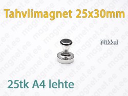 Tahvlimagnet D25x30mm, Metall, Nikkel