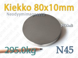Neodyymimagneetti Kiekko 80x10mm, N45, Nikkeli