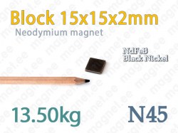Neodymium magnet Block 15x15x2mm, N45, Black Nickel
