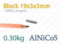 AlNiCo magnet Block 19x3x3mm, Alnico5