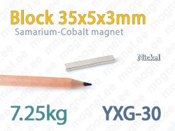 SmCo magnet Block 35x5x3mm YXG30, Nickel