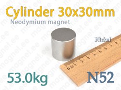 Neodymium magnet Cylinder 30x30mm N52, Nickel
