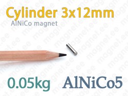 AlNiCo magnet Cylinder 3x12mm, Alnico5