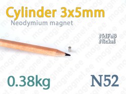 Neodymium magnet Cylinder 3x5mm N52, Nickel
