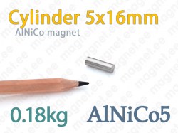 AlNiCo magnet Cylinder 5x16mm, Alnico5