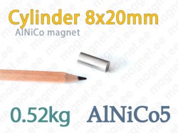 AlNiCo magnet Cylinder 8x20mm, Alnico5