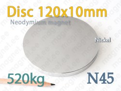 Neodymium magnet Disc 120x10mm N45, Nickel