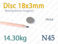 Neodymium magnet Disc 18x3mm N45, Nickel