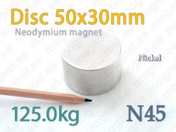 Neodym Skivmagnet 50x30mm, N45, Nickel