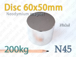 Neodymium magnet Disc 60x50mm N45, Nickel