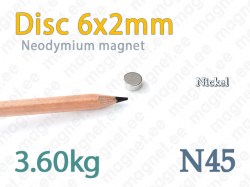Neodymium magnet Disc 9x4mm N45, Nickel