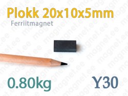Ferriitmagnet Plokk 20x10x5mm, Y30