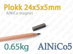 AlNiCo magnet, Plokk 24x5x5mm, AlNiCo5