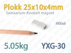 SmCo magnet Plokk 25x10x4mm, YXG30