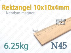 Neodymmagnet Rektangel 10x10x4mm, N45, Nickel