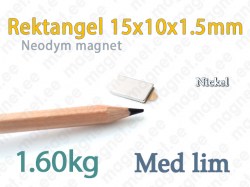 Självhäftande Neodymmagnet Rektangel 15x10x1.5mm