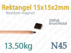 Neodymmagnet Rektangel 15x15x2mm, N45, Svart nickel