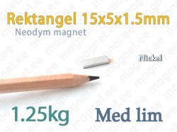 Självhäftande Neodymmagnet Rektangel 15x5x1.5mm