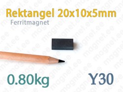 Ferritmagnet Rektangel 20x10x5mm, Y30