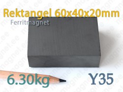 Ferritmagnet Rektangel 60x40x20mm, Y35