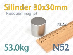 Silindermagnetid: Neodüümmagnet Silinder 30x30mm, N52, Nikkel