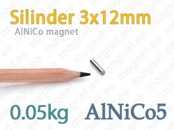 AlNiCo magnet, Silinder 3x12mm, AlNiCo5