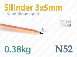 Silindermagnetid: Neodüümmagnet Silinder 3x5mm, N52, Nikkel