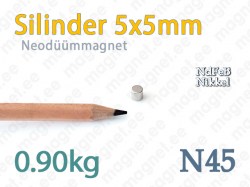 Silindermagnetid: Neodüümmagnet Silinder 5x5mm, N45, Nikkel