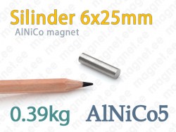 AlNiCo magnet, Silinder 6x25mm, AlNiCo5