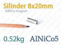 AlNiCo magnet, Silinder 8x20mm, AlNiCo5