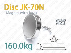 Magnet with Hook, Disc JK-70N, Nickel