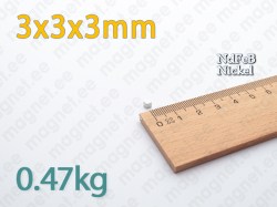 Neodüümmagnet Plokk 3x3x3mm, Nikkel