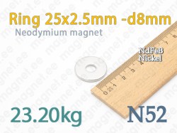 Neodymium magnet Ring 25x2.5mm -d8mm, N52, Nickel