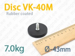 Rubber coated magnet, Disc VK-40M, Black