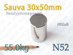 Neodyymi Sauvamagneetti 30x50mm, N52, Nikkeli