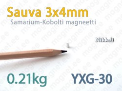 SmCo Sauvamagneetti 3x4mm, YXG30, Nikkeli