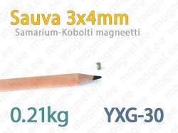 SmCo Sauvamagneetti 3x4mm, YXG30, Nikkeli