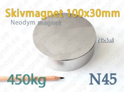 Neodym Skivmagnet 100x30mm, N45, Nickel