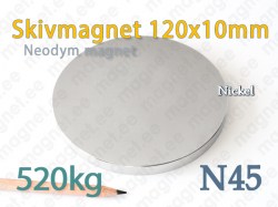 Neodym Skivmagnet 120x10mm, N45, Nickel