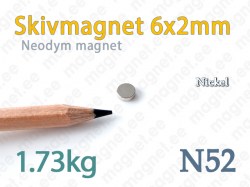 Neodym Skivmagnet 6x2mm, N52, Nickel