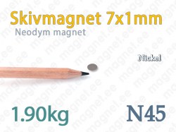 Neodym Skivmagnet 7x1mm, N45, Nickel