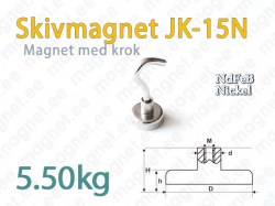 Skivmagnet med krok JK-10N, Nickel