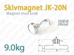 Skivmagnet med krok JK-20N, Nickel