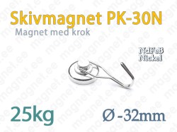 Skivmagnet med krok PK-30N, Nickel