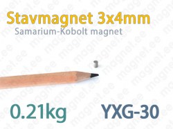 SmCo Stavmagnet 3x4mm, YXG30, Nickel
