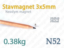 Neodym Stavmagnet 3x5mm, N52, Nickel