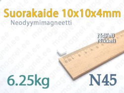 Neodyymi Suorakaidemagneetti 10x10x4mm, N45, Nikkeli