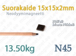 Suorakaidemagneetti 15x15x2mm, N45, Musta nikkeli