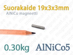 Alnico Suorakaidemagneetti 19x3x3mm, Alnico5