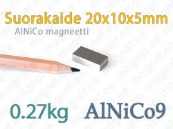 Alnico Suorakaidemagneetti 20x10x5mm, Alnico9